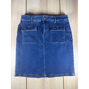 F&F Womens Blue Denim Mini Skirt Utility Pocket Dark Wash Size 10 528-0897